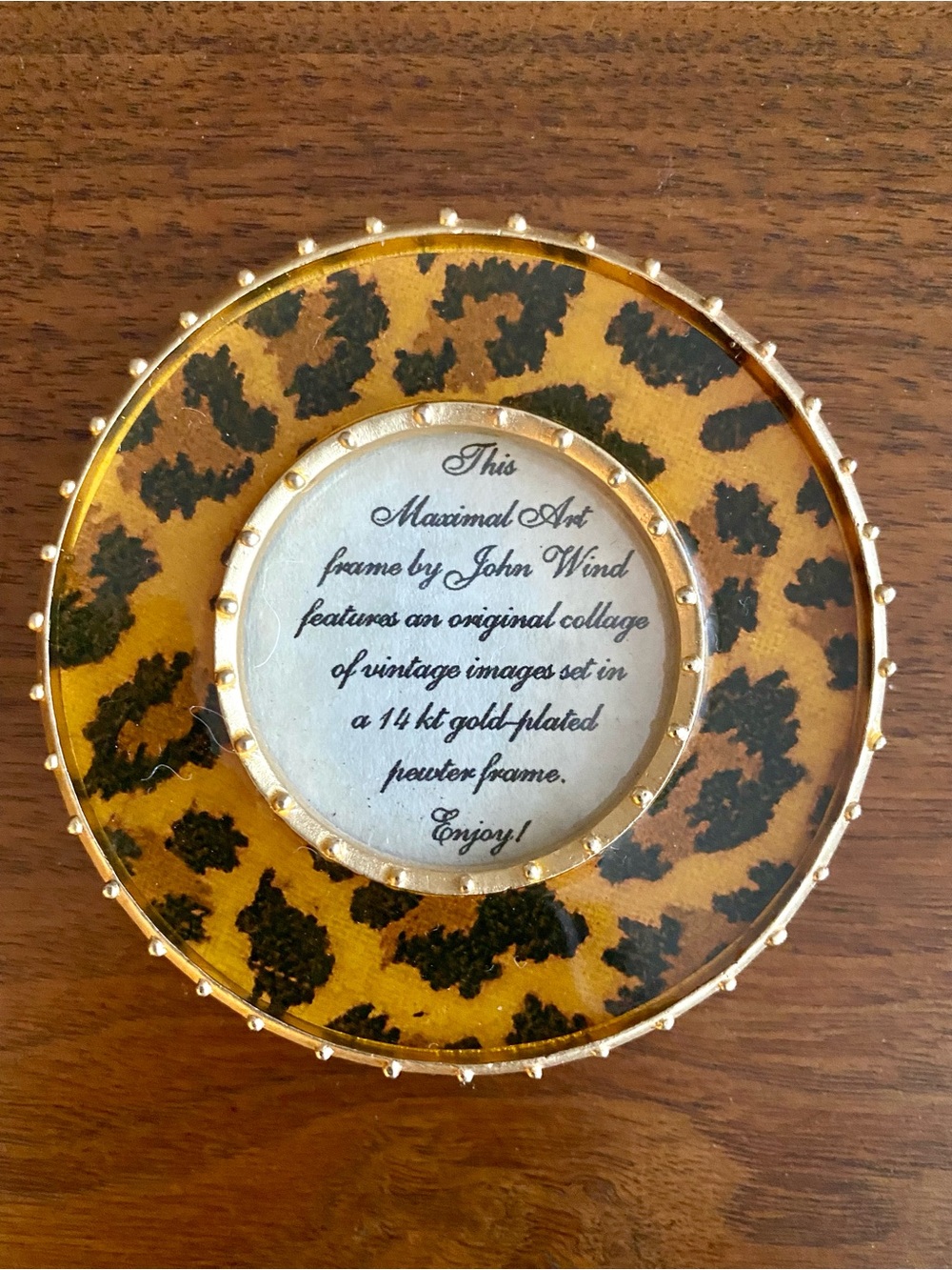 Rare Round Leopard 14K Gold on Pewter Photo Frame - Maximal Art by John Wind